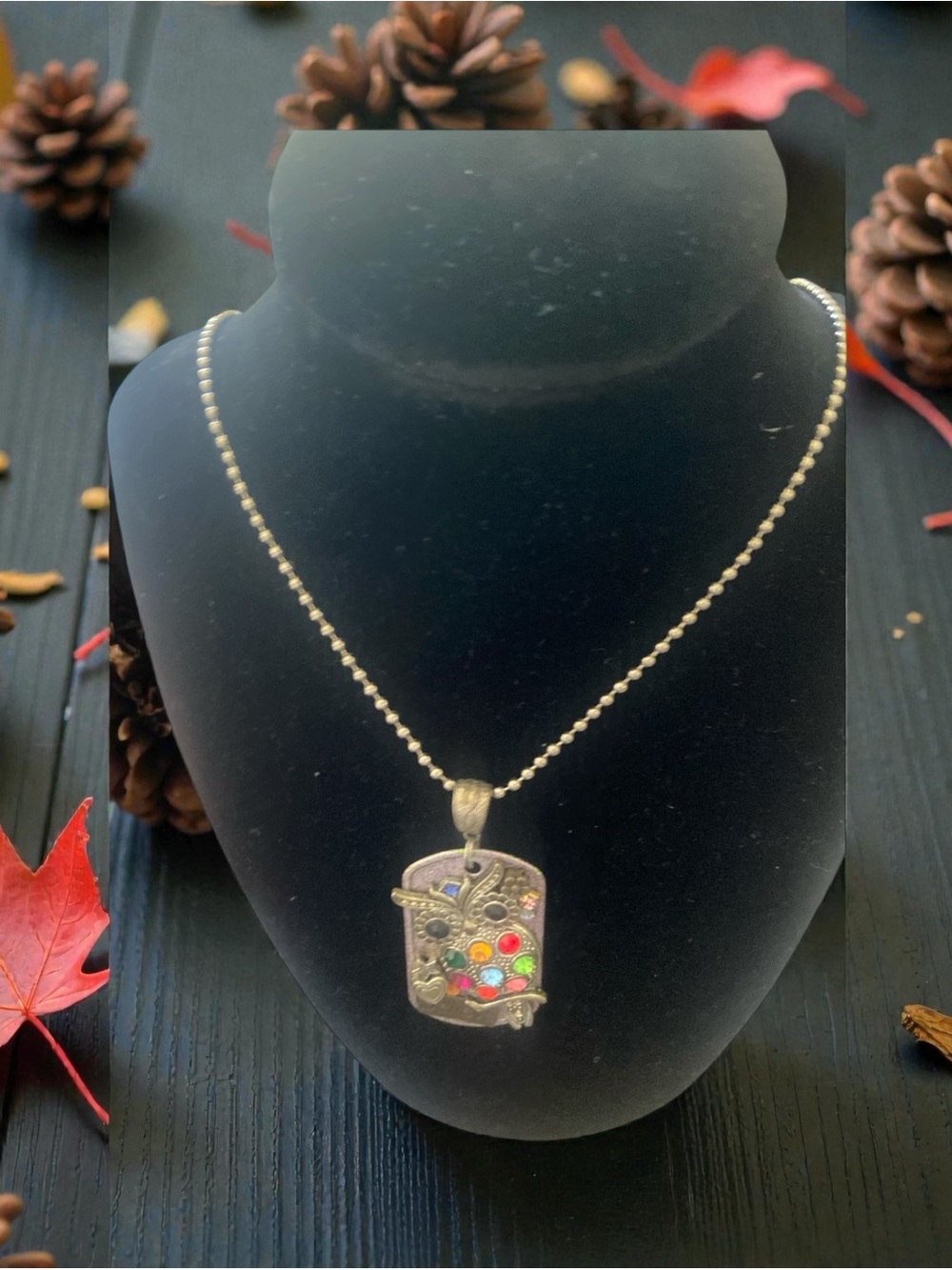 Multicolor Gemstone Pendant Necklace on Bead Chain